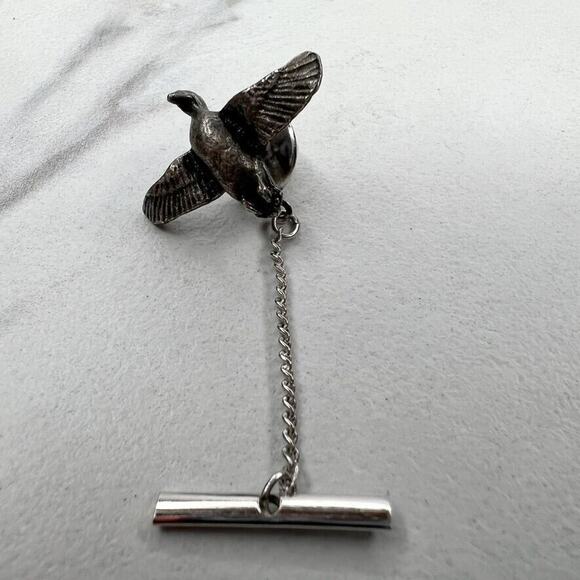 Silver Tone Flying Bird Lapel Tie Tack Pin - Picture 1 of 8